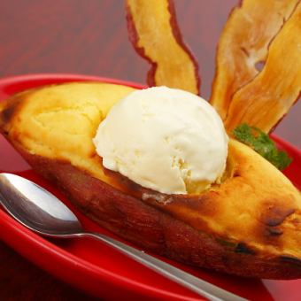 Miyazaki Benisatsuma whole sweet potato topped with vanilla ice cream