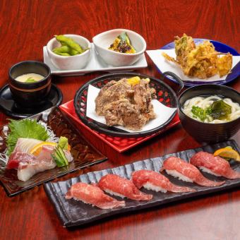 Limited to Monday to Friday! 2 hours of all-you-can-drink without draft beer, 5 pieces of Miyazaki beef nigiri, and 4-piece Hyuga-nada plate for 3,500 yen! Draft beer included for an additional 500 yen!
