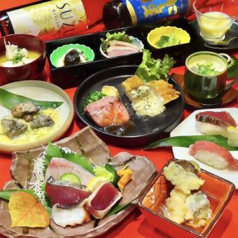 A safe welcome/farewell party with one dish per person! A four-item platter of Hyuga-nada fish, charcoal-grilled local chicken, Miyazaki beef steak, and draft beer for 2 hours of all-you-can-drink for 5,000 yen