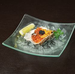 Sea urchin, salmon roe and lumpfish caviar