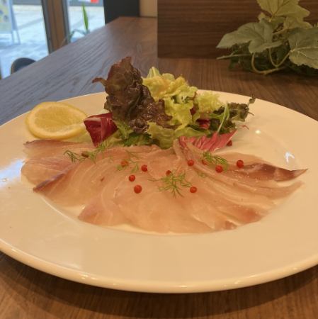 Fresh fish carpaccio with extra virgin olive oil and Setouchi salt