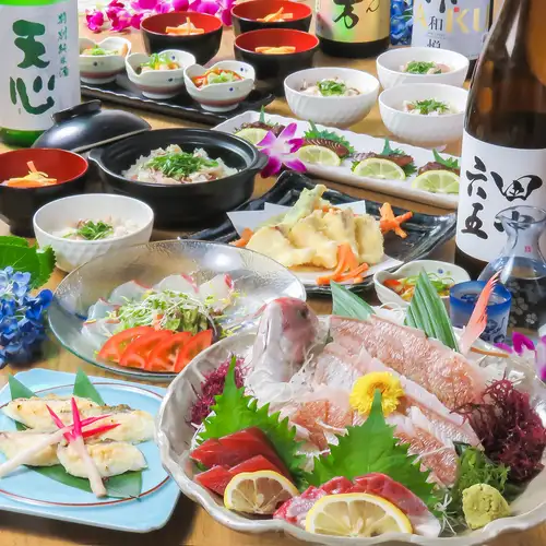 鯛姿造り付きコースで乾杯
