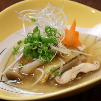 Deep-fried lotus root tofu with mushroom ankake