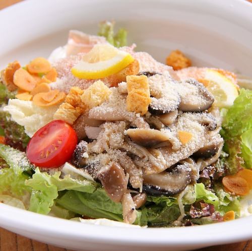 Prosciutto and mushroom Caesar salad
