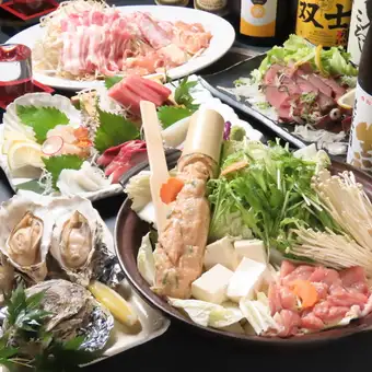 【忘年会にオススメ】蒸し牡蠣他、一品料理も豊富！博多風水炊き鍋コース（120分飲放）6,000円
