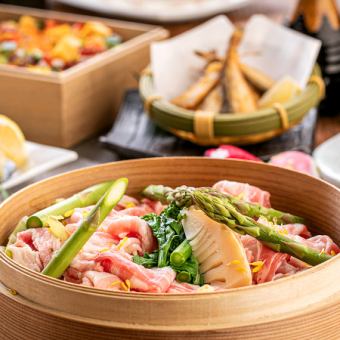【蔵之介コース】お刺身3種盛りや旬野菜の豚バラ蒸篭蒸し付！時間無制限飲み放題9品4000円