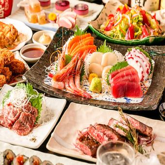 ＼時間無制限飲み放題付／【魚ト肉・極の宴】黒毛和牛・熟成肉・馬刺し・海鮮など全14品／7000円
