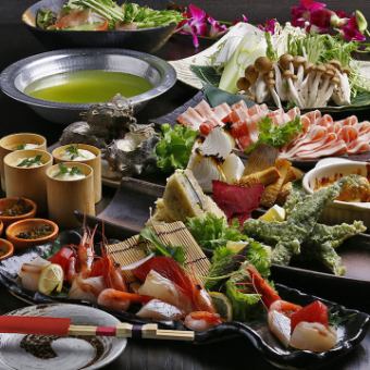 【120分飲放題付】奈良のおいしさが詰まった贅沢鍋『大和ポークと大和肉鶏の茶鍋コース』6000円