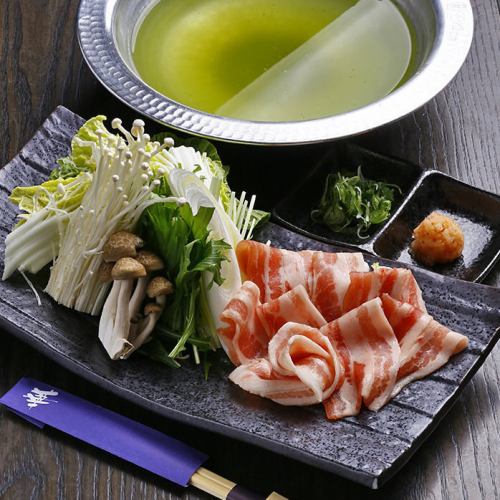 【120分飲み放題付】緑茶色のお出汁が美味『大和ポークの茶しゃぶ鍋コース』｜宴会・飲み会