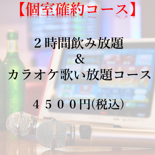 【個室確約コース】　２時間飲み放題 & カラオケ歌い放題コース　４５００円(税込)