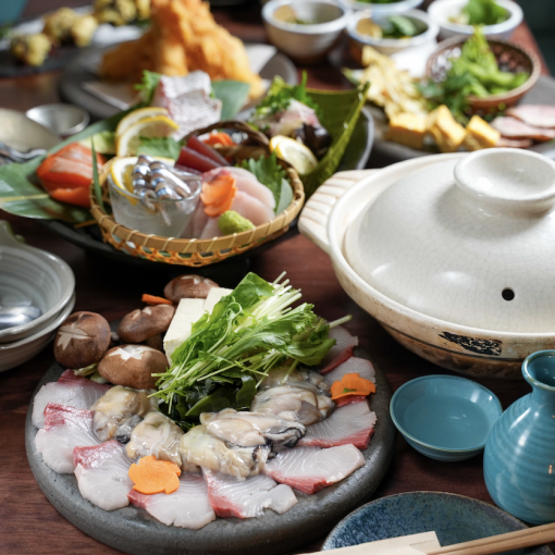精緻奢華！！【櫻花鯛魚生蠔涮鍋】套餐（共10道菜 | 僅食物）4,000日元