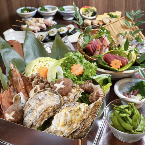 【附2小时无限畅饮】厨师推荐的烤生蚝、海鲜、蔬菜套餐（共10道菜品）5,000日元