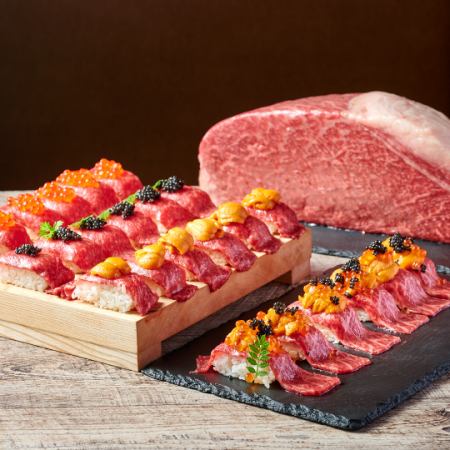 [2 hours all-you-can-drink included] Raw sea urchin, salmon roe, and wagyu beef sushi with caviar♪ 13 wagyu beef tagliata dishes in total [5,300 yen]