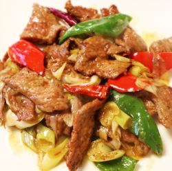 쇠고기와 긴 파 볶음