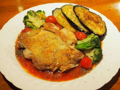 Chicken and grilled vegetable steak (with rice)