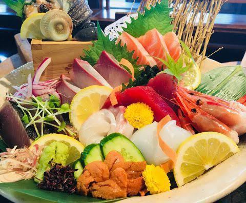 Assortment of nine types of sashimi