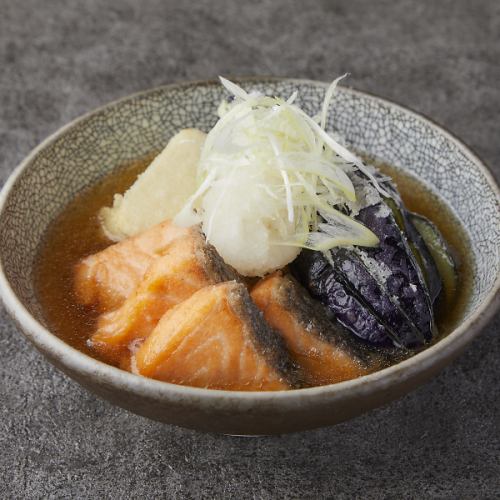 秋鮭と茄子の揚げ出し