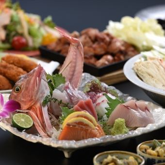 【期間限定】大山雞、當季鮮魚、4種火鍋套餐（含3小時無限暢飲）共8道菜，3,980日元