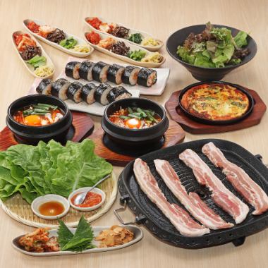 當天預約OK 【僅限食物】韓式鐵板燒五花肉套餐 3,000日元（含稅） 適合生日聚會！