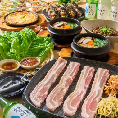 [120 minutes all-you-can-drink included] Chijimi, Korean grilled samgyeopsal, and chige full course with 10 dishes, 6,000 yen