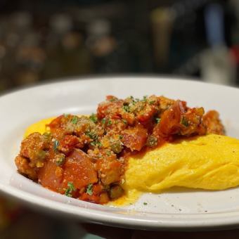 Italian chicken soboro and radish arabiata omelet