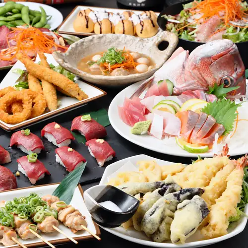 《2小时畅饮套餐 ◆ “年末派对套餐” 10道菜 5000日元》 包含黑毛和牛寿司、天妇罗、刺身等 ~ 适合各种宴会 ★