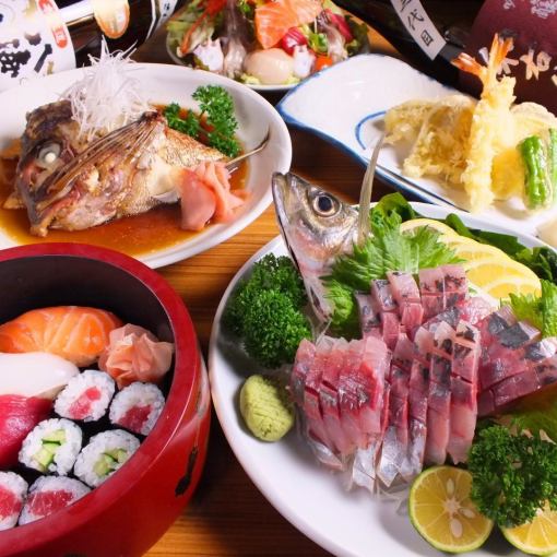 握り寿司・阿波尾鶏ステーキ等！季節の宴会コース[2H飲放付]全10品6000円