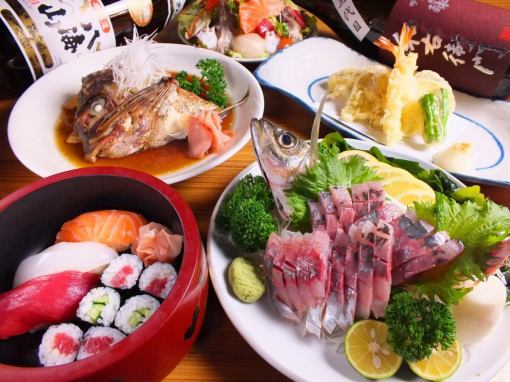 握り寿司・阿波尾鶏ステーキ等！季節の宴会コース[2H飲放付]全10品6000円