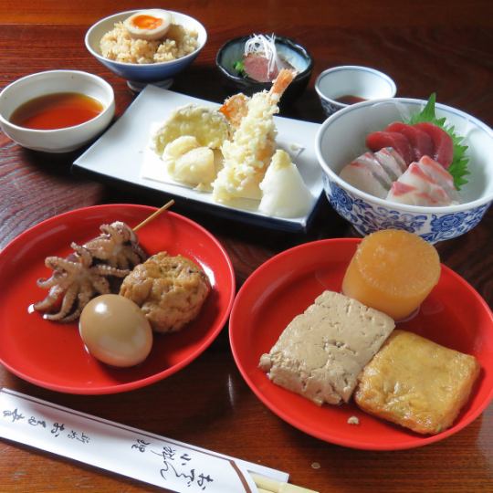 [2H all-you-can-drink included] 8,000 yen course★ Appetizer, sashimi, 6 oden dishes, tempura, half-boiled rice, red soup stock