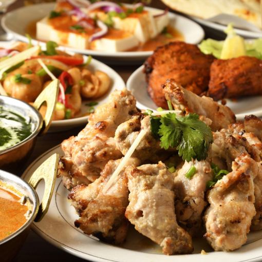 2時間半飲み放題 全11品｜【タンドール肉料理とインドカレーの満足コース】3,900円(税込)