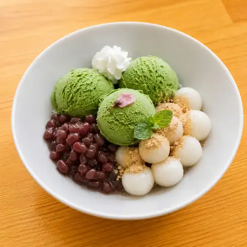 白玉と茹で小豆の抹茶アイス