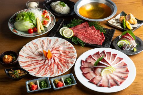 鹿児島満喫「茶ぶり・黒豚・黒牛」出汁しゃぶしゃぶコース