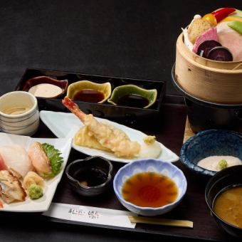 【月～木曜限定★ビールなし3時間飲み放題】神戸牛せいろ、寿司、天麩羅など なごみ御膳(全6品)