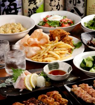 致想要享受美食的人☆【可以享受豪华的鱼和烤鸡肉串的套餐】4,000日元（含）+4小时无限畅饮