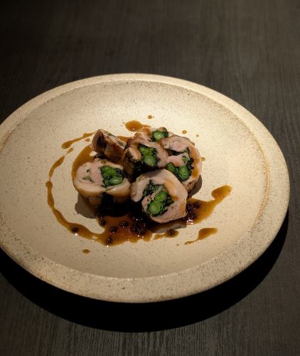 鶏の和風ポルケッタ　有馬山椒ソース