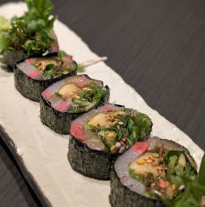 寒ブリの薬味あて巻き