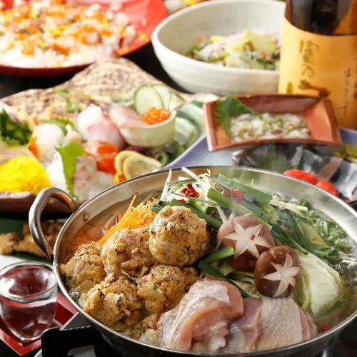 [3 hours all-you-can-drink] All-you-can-eat Oyama chicken chanko hotpot + fresh fish sashimi platter, tempura, charcoal-grilled local chicken, and 8 other dishes 5,380 yen ⇒ 4,500 yen