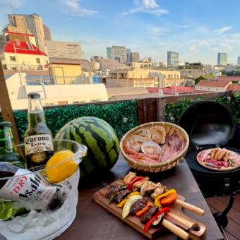 【超人氣☆空手BBQ套餐】包含各種食材及3小時無限暢飲！ 6980日圓 → 5980日圓