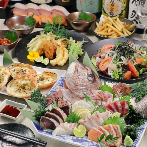 【コスパ最強★3500円】2時間飲み放題付き！もも肉網焼き＆海鮮ちらし寿司 全8品『めのじコース』