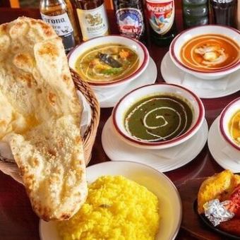 【歓送迎会に♪】全8品◇ナン＆ライスが食べ放題のお得なコース+120分60種以上飲み放題付(税込)