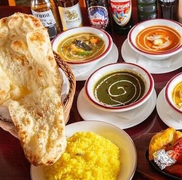 【歓送迎会に♪】全8品◇ナン＆ライスが食べ放題のお得なコース+120分60種以上飲み放題付(税込)