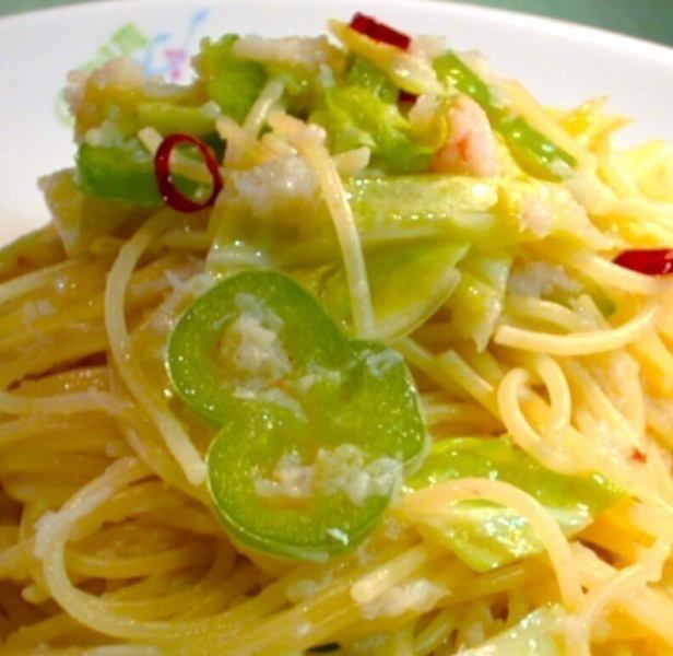 春キャベツのペペロンチーノ