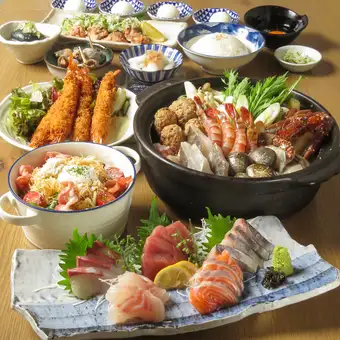 【9月~11月】秋宴会◆具だくさん海鮮と鶏の塩ちゃんこ鍋堪能コース 2H飲み放題付き全8品 5500円