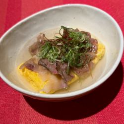 Meat soup style rolled omelet