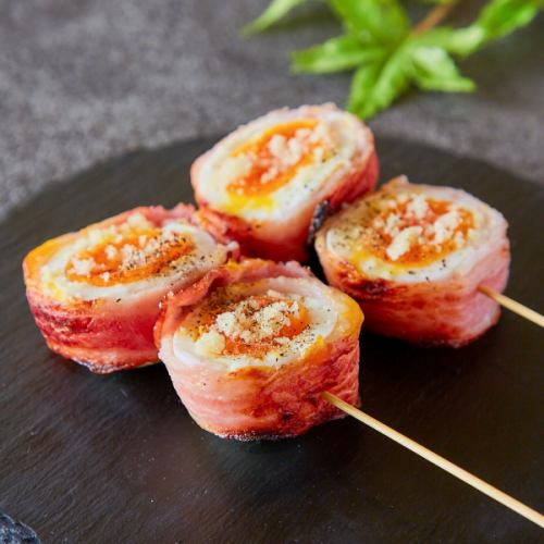 Soft-boiled egg wrapped in bacon