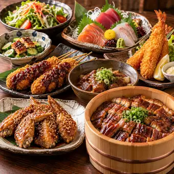 [Nagoya Cuisine] For those who want to enjoy Nagoya cuisine, here's the "Nagoya Feast Course" with 3 hours of all-you-can-drink (including draft beer) + 9 dishes - ¥7000 ⇒ ¥6000
