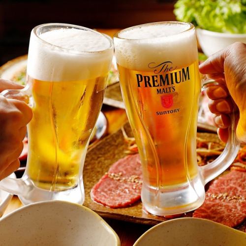 生ビールで乾杯！お肉に合うお酒もあります