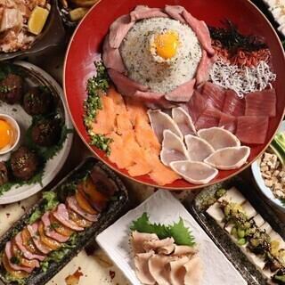 【週末も3H飲放付】肉宝富士山寿司や牛タンつくねなどが楽しめる全11品【肉富士】4500円