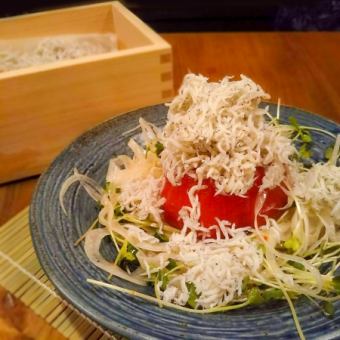 Whole tomato bukkake shirasu salad