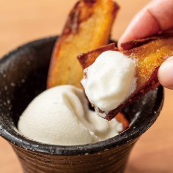 Extremely sweet aged baked sweet potato and ice cream